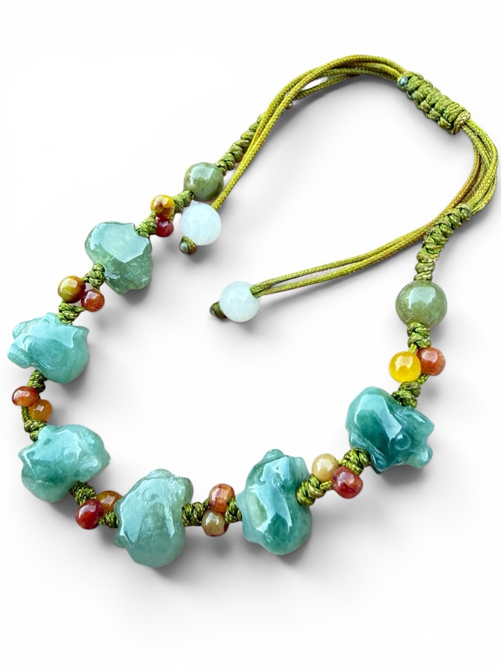 Green Jade Pig Bracelet Adjustable Handcrafted Stone Bracelet Women